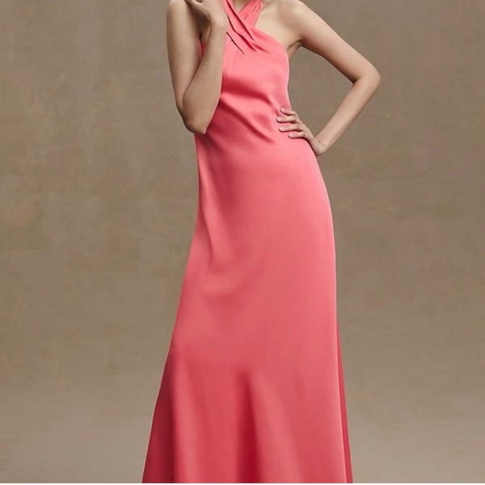 BHLDN Coral Twist Halter Satin Gown